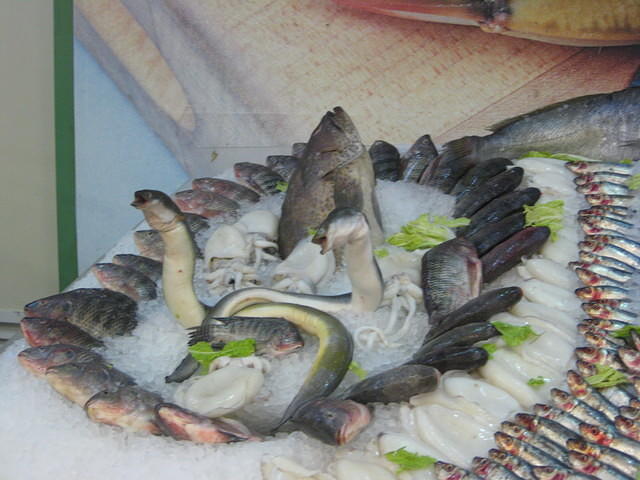 Artistic display of fish for sale