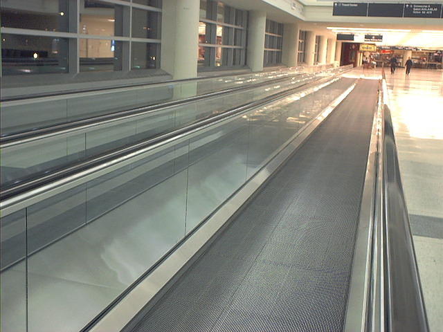 Moving sidewalk at Midway Airport in Chicago.