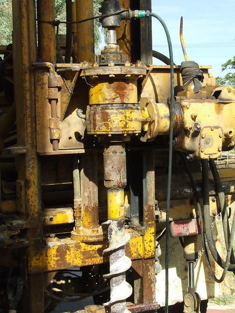 Water boring equipment hanging waiting, Wanneroo, Western Australia.