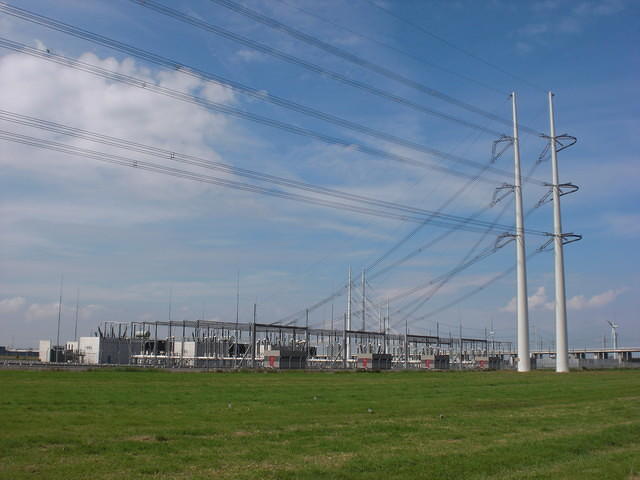 High-voltage substation 380kV and Wintrack power pylons, Bleiswijk, Netherlands