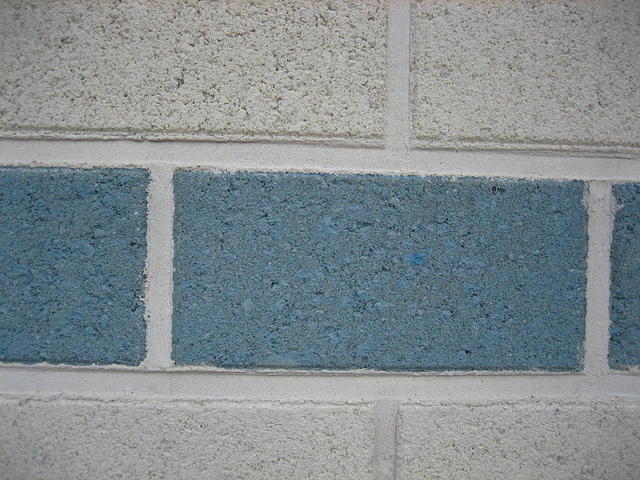White and blue stone brick wall